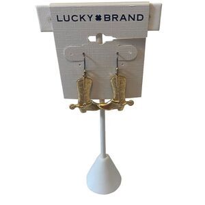 Lucky Brand Gold Toned Western Boot Drop Earrings.